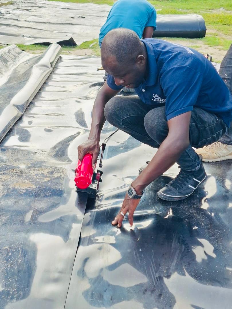 Pond liner installation work